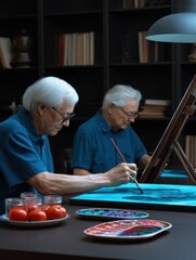 Two seniors painting