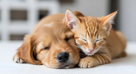 Adorable Puppy and Kitten Napping Together: A Bond of Friendship