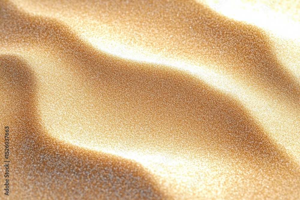 Poster close-up view of smooth golden sand dunes with gentle curves and glowing highlights creating a warm 