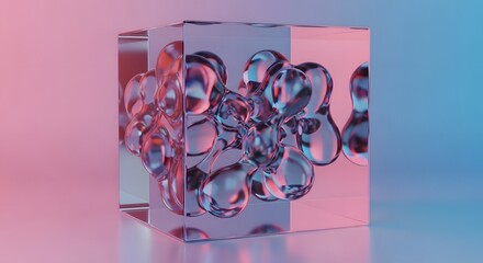 Abstract Glass Cube with Fluid Forms: A Study in Light and Reflection