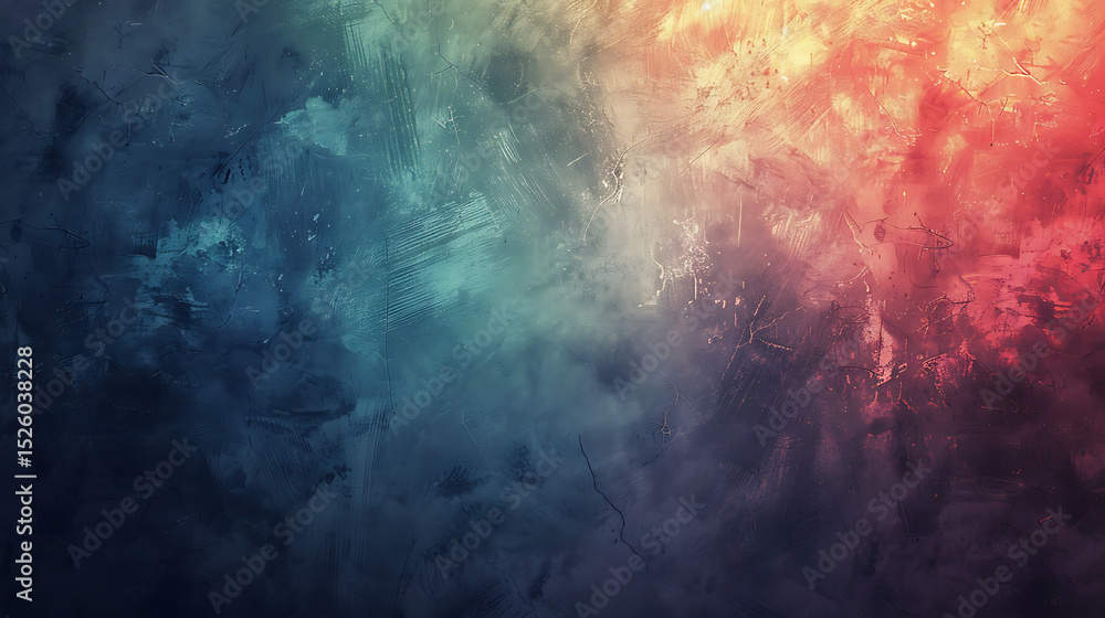 Aufkleber an abstract background featuring a blend of blue, red, orange, and yellow hues with a textured and a