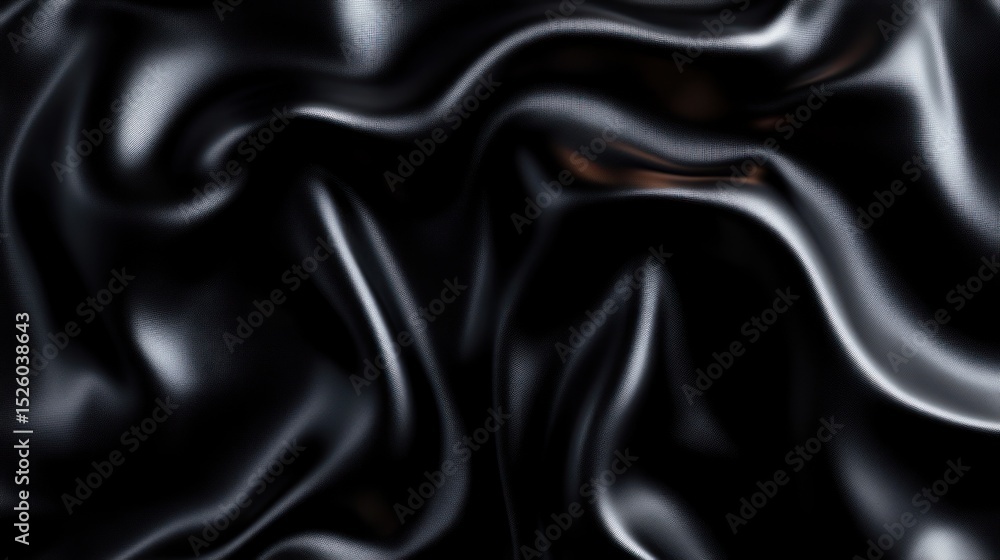 Poster smooth black satin fabric with glossy highlights and elegant flowing wrinkles creating a luxurious a