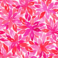 Abstract pink florals seamless pattern hand drawn with watercolor. Botanical digital print. Repeated hand painted flowers. Bright floral background for textile, fabric, clothing