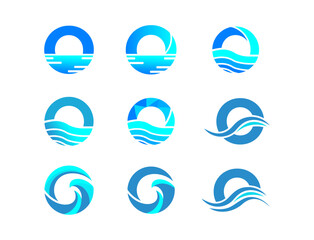 Set of Collection Wave icon Water with geometric circle shapes