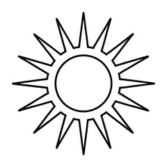 Simple, clean line art icon of a sun with minimalist rays. Ideal for weather icons, summer branding, or minimalist design projects. Scalable vector graphic.