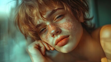 celebrating body positivity: a confident young individual with a skin condition at a social gathering - perfect for inspiring sports interior posters