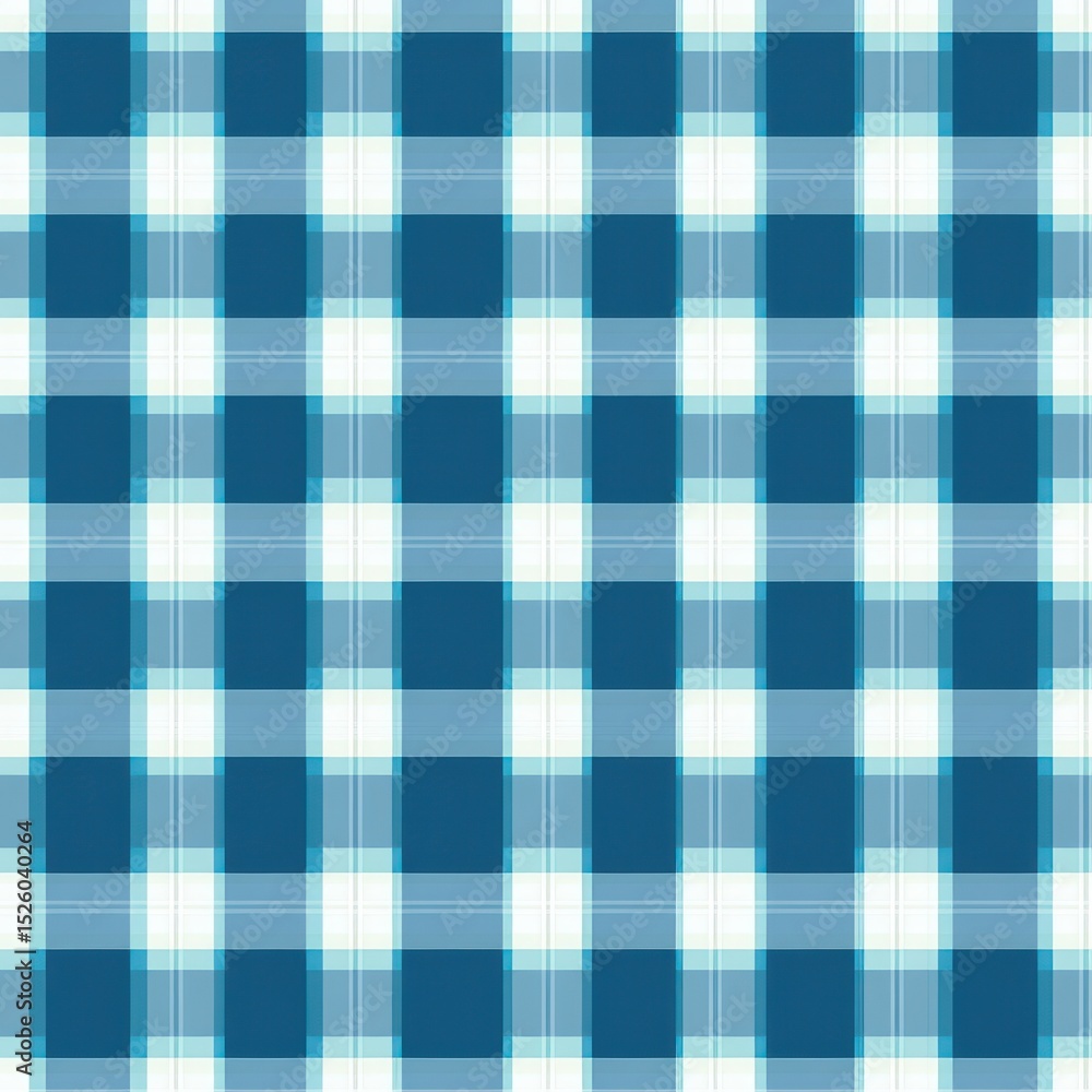 Poster seamless blue and white plaid pattern with overlapping translucent stripes creating a checked textil