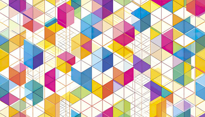 Obraz premium Bright geometric pattern with colorful cubes and intersecting lines creating vibrant design