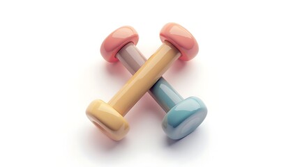 Colorful Dumbbells Crossed on White Background for Fitness Exercise and Health