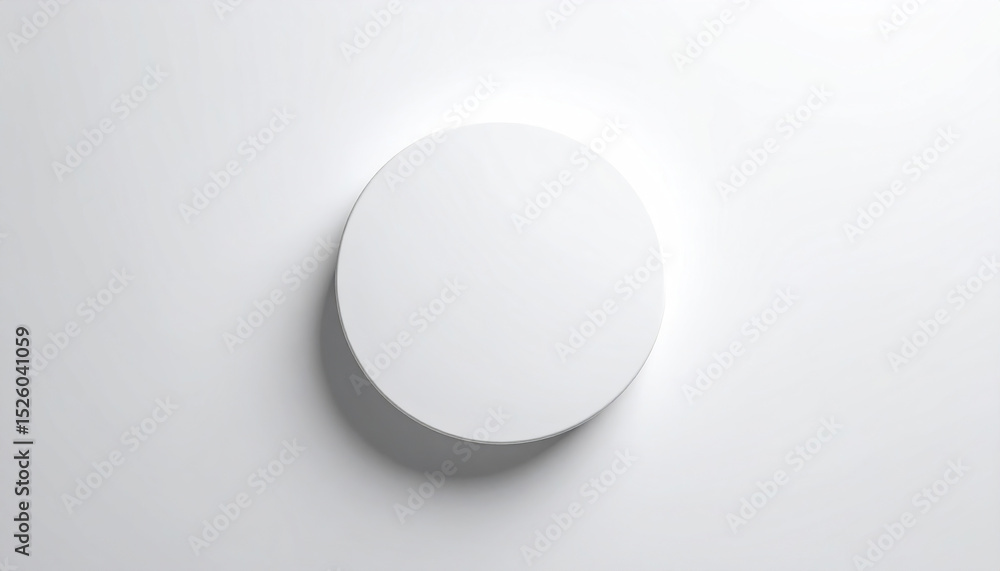 Poster clean, minimalistic circular object on white backdrop, casting subtle shadow