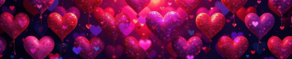 Intricate repeating heart pattern, vibrant hues, holiday, bold, texture
