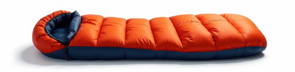 Rectangular sleeping bag, zipped open, white backdrop ,  cozy,  white background