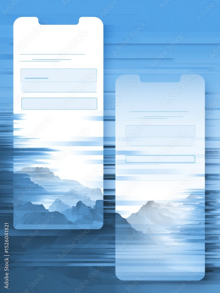 Poster Fragmented Error on Mobile UI With Faded Left Side and Blurred Background Depicting Mountain Landscapes