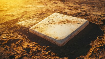 A baseball diamond's home plate with dirt and chalk, outdoor setting with afternoon sun, Vintage style