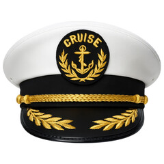 Classic White Captain Hat with Gold Anchor Emblem Cruise Ship Captain Peaked Cap