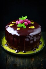 Dark chocolate cake with raspberries