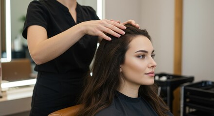 Fototapeta premium Woman receiving professional hair styling service in a modern salon