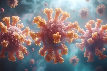 Fototapeta premium Viral Particles Under Microscope Scientific Visualization of Microbiology and Viral Structures