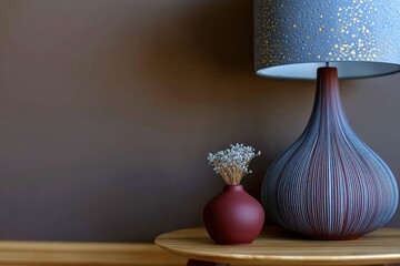 Table lamp and vase on wooden table