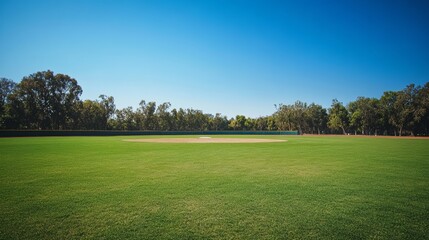 Fototapeta premium A baseball field with focus on the pitcher's mound, outdoor setting with clear sky, Classic style