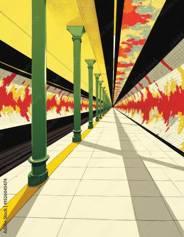 Poster empty subway station featuring abstract patterns on the walls