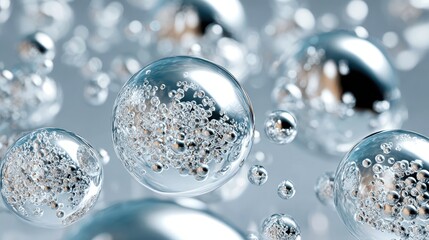 Translucent bubbles containing silver spheres layering in ethereal composition, generating soft luminosity and delicate spatial depth with minimalist visual complexity