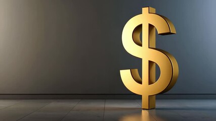 Isolated shiny golden dollar sign sitting on floor in a studio setting, financial currency standing symbol, investments and wealth concept - Powered by Adobe