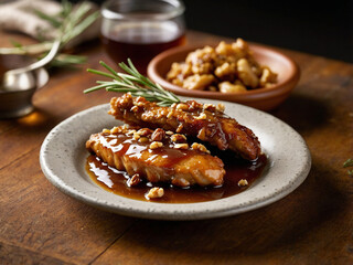 Maple Walnut Chicken: Savory-sweet glazed chicken with crunchy walnuts & fresh rosemary