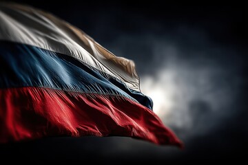 Russian flag waving in dramatic night sky