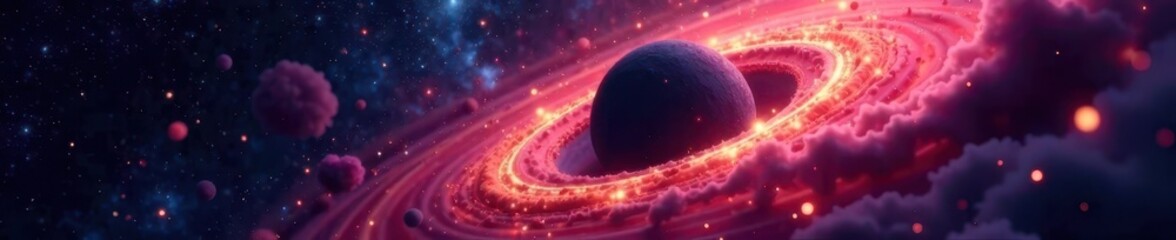 Nebulous gases spiraling into black hole's gravity, dark matter, deep space