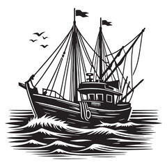 Sleek Boat silhouette on calm waters – Boat illustration – Minimalist Boat vector – Vehicle silhouette

