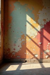 Ancient wall, peeling paint, dramatic shadows, wall texture, material, historical