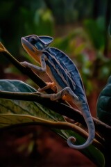 Blue chameleon on a branch