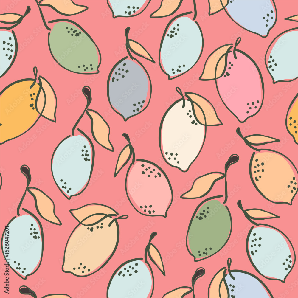 Aufkleber abstract сontemporary seamless pattern with lemon fruits hand drawn style. hand drawn vector botanic