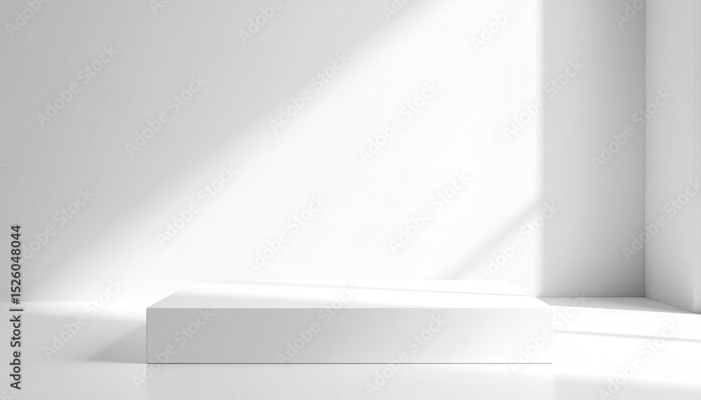 Poster minimalistic white backdrop with sharp light creating soft shadows, ideal for product display