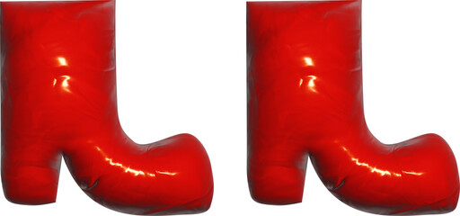 3D Red Cartoon Boots – Shiny Inflatable Footwear Illustration for Kids or Holiday Themes