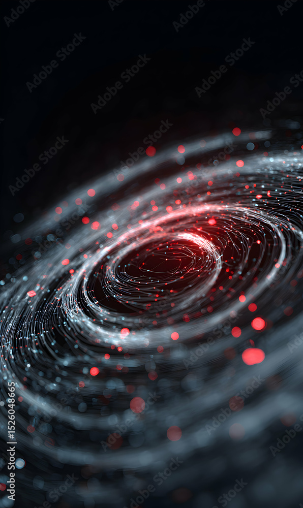 Poster abstract cosmic whirlpool with digital particles swirling in a dynamic formation against a dark back