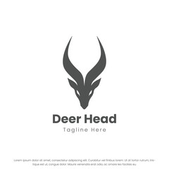Simple abstract elk deer logo template illustration inspiration. Deer head logo. Antler silhouette. Deer silhouette. 