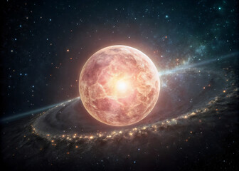 Obraz premium planet in space, Luminous Orb Pulsing in Grainy Space