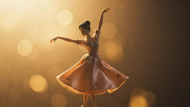 Vintage Wooden Music Box with Ballerina Figure Dancing Close-up