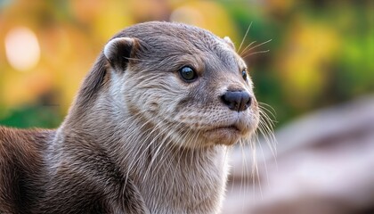 Fototapeta premium Enchanting CloseUp of an Asian SmallClawed Otter Aonyx cinerea in Soft Focus, Embracing the Playful Spirit and Vibrant Coat Tones of this Adorable Mammal.