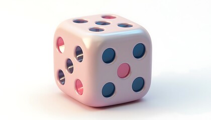 Single Die on White Background with Pink and Blue Details