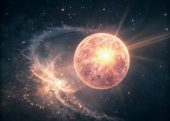 the sun and the moon, Luminous Orb Pulsing in Grainy Space