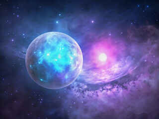 Fototapeta premium earth and moon, Luminous Orb Pulsing in Grainy Space