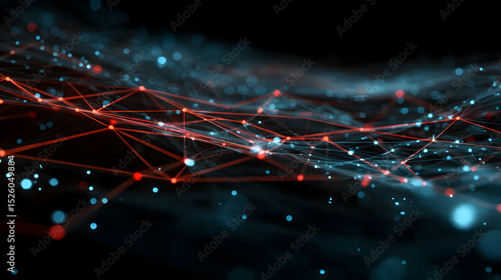 Poster abstract technology background with connected dots and lines, representing network communication and