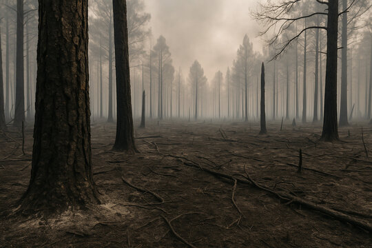Scorched earth, burned trees: a testament to nature's fury.
