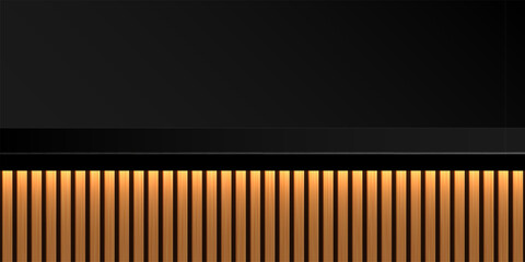 Bar counter limbo black background. Dark backdrop with dark wall and countertop of vertical golden light wooden planks. Luxury interior element for lounge, restaurant, nightclub. Vector illustration.