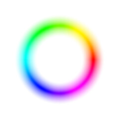 Blurry color ring. Soft gradient color wheel with rainbow spectrum on white background. Vibrant circular blur showing RGB hues. Vector illustration.