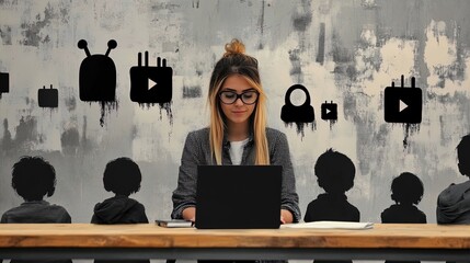 empowering the next generation: a young woman inspires future coders through innovative teaching – perfect for technology and education posters!