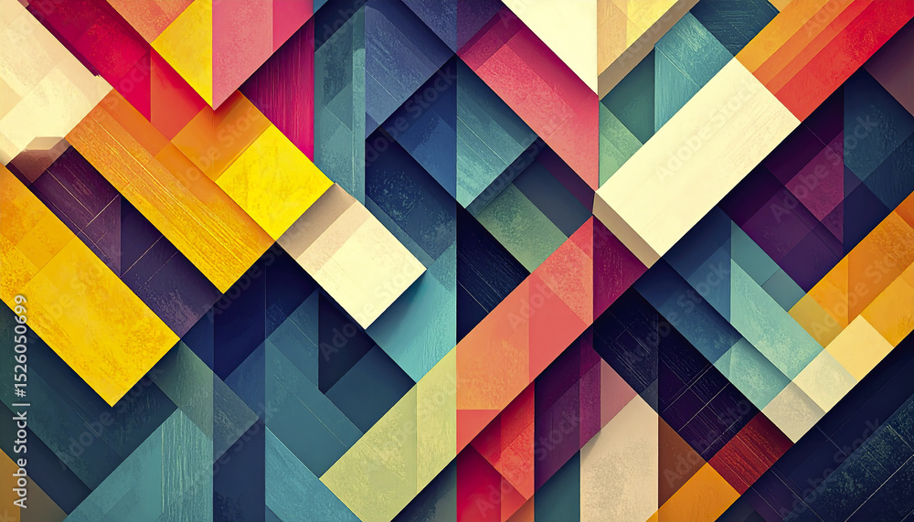 Poster layered geometric shapes in vibrant colors create dynamic abstract background